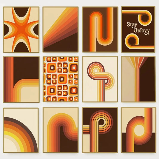 70's Design Vintage Abstract Geometry Poster Retro Hippie Canvas Painting Gallery Wall Art for Living Room Home Decoration Mural