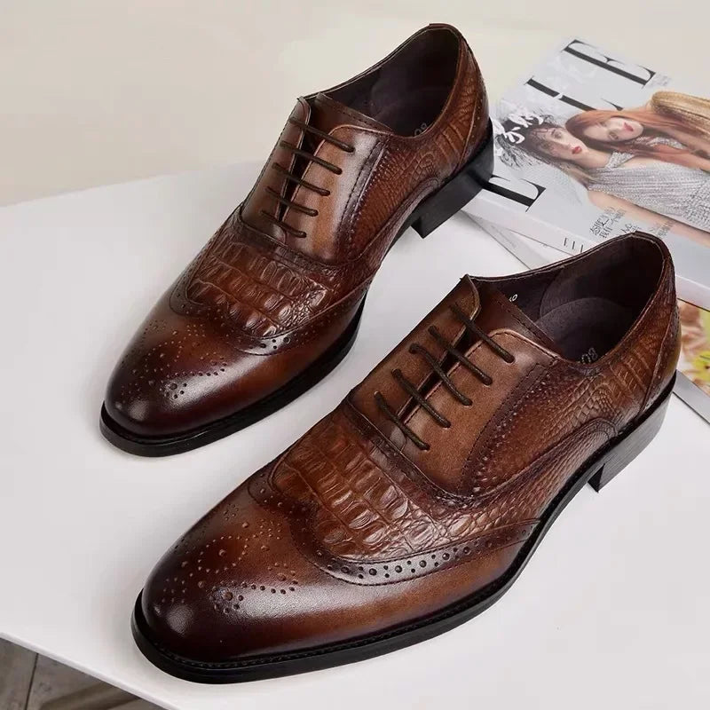 Men casual shoes Brock Oxford retro crocodile leather men formal spring and autumn 2026 new 's for