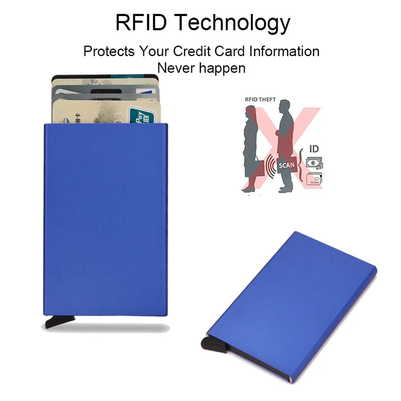 Rfid Smart Wallet Card Holder Metal Thin Slim Men Women Wallets Pop Up Minimalist Wallet Small Black Purse Vallet Walets for Men - Acros