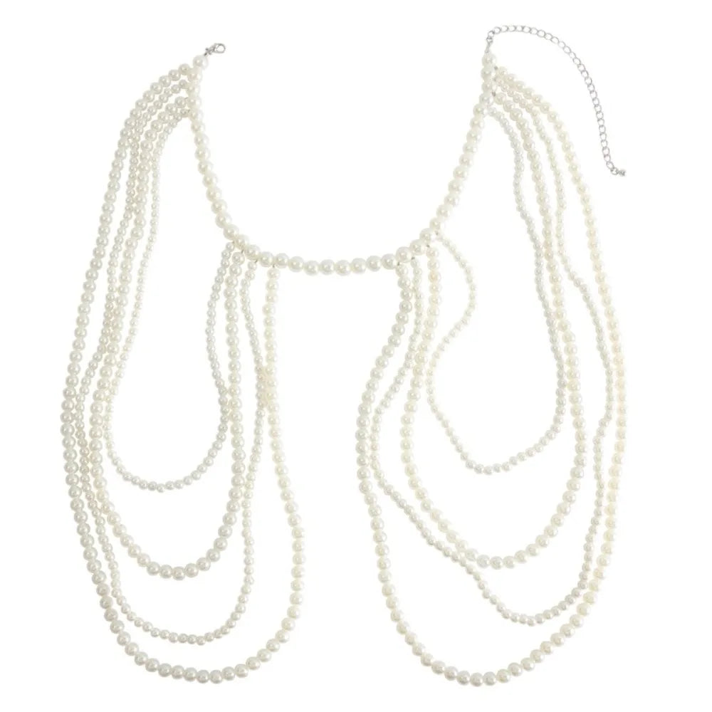 Handmade Jewelry Pearls Shoulder Chain Round Bead Black/White Beads Bridal Tassel Necklace Easy to Wear Elegant