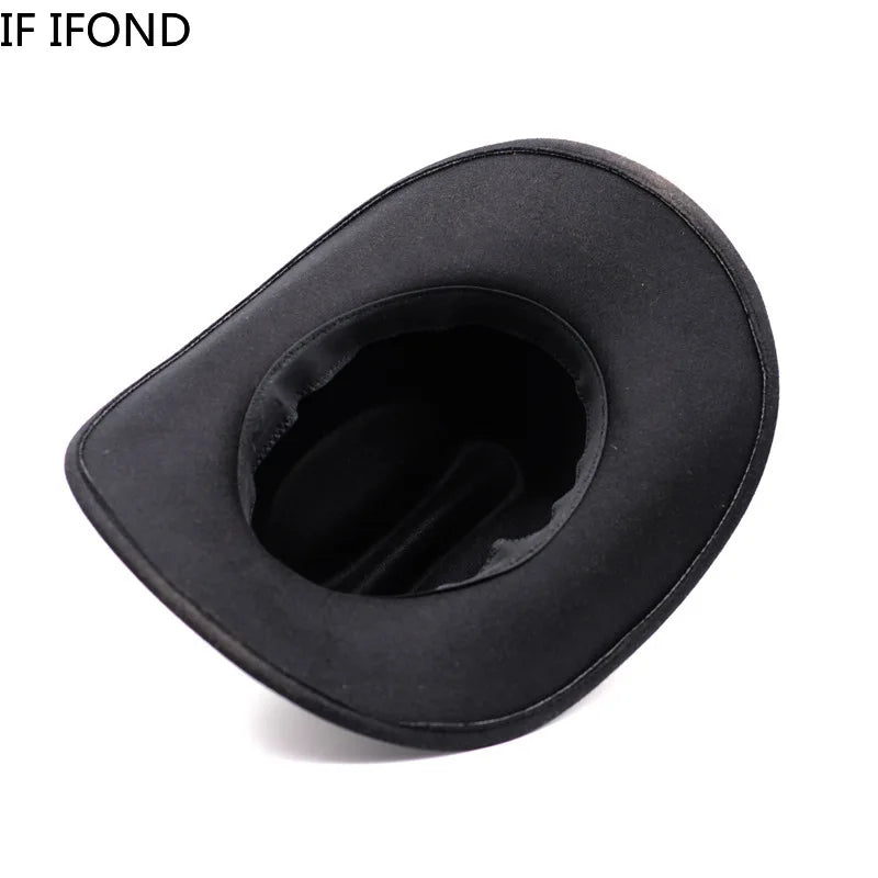 Vintage Western cowboy hat by Ansoff featuring a wide leather brim, suitable for men and women, with a classic jazz and cowgirl style.