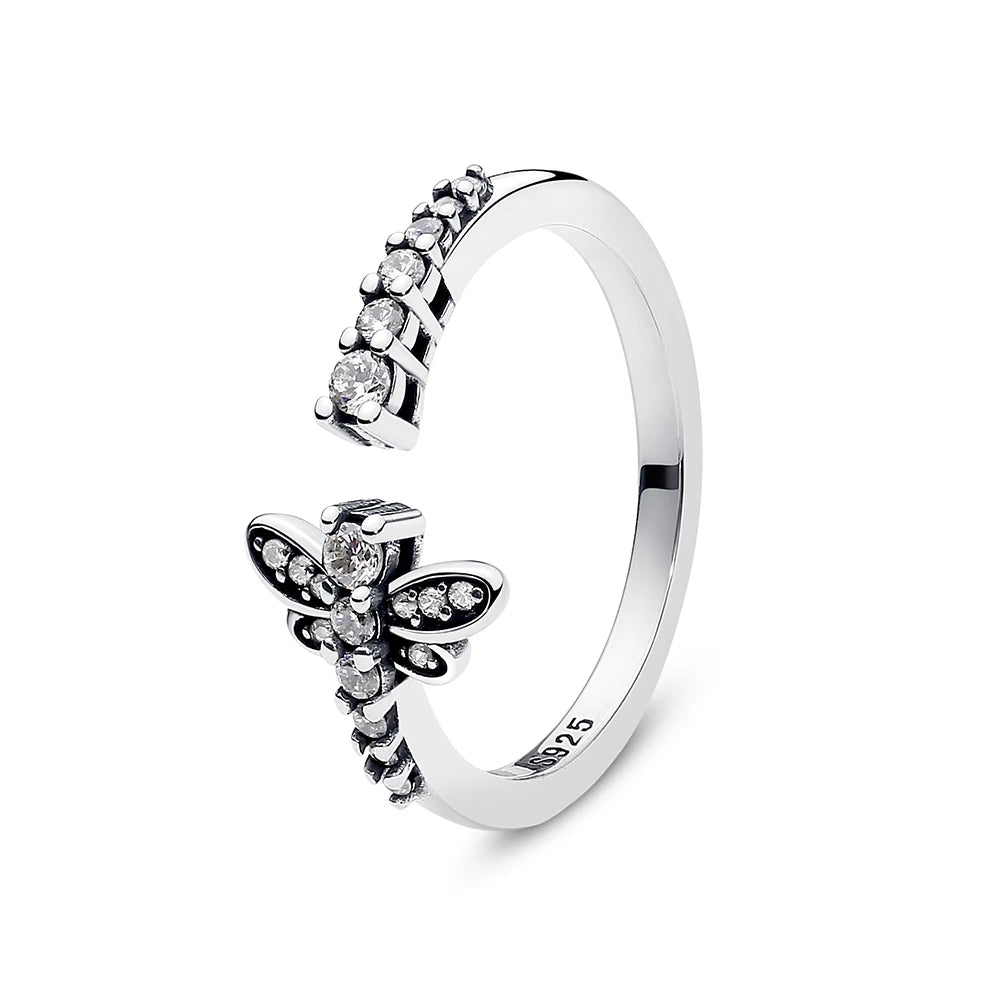 925 sterling silver women's ring with crown, love heart, wishbone design, rose gold finish, crystal accents, luxury jewelry by Ansoff