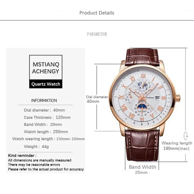 2024 Fashion Men Watch Fashion Top Luxury Sport Men's Wristwatch Waterproof Luminous Leather Date Quartz Watches Man Clock - Acros