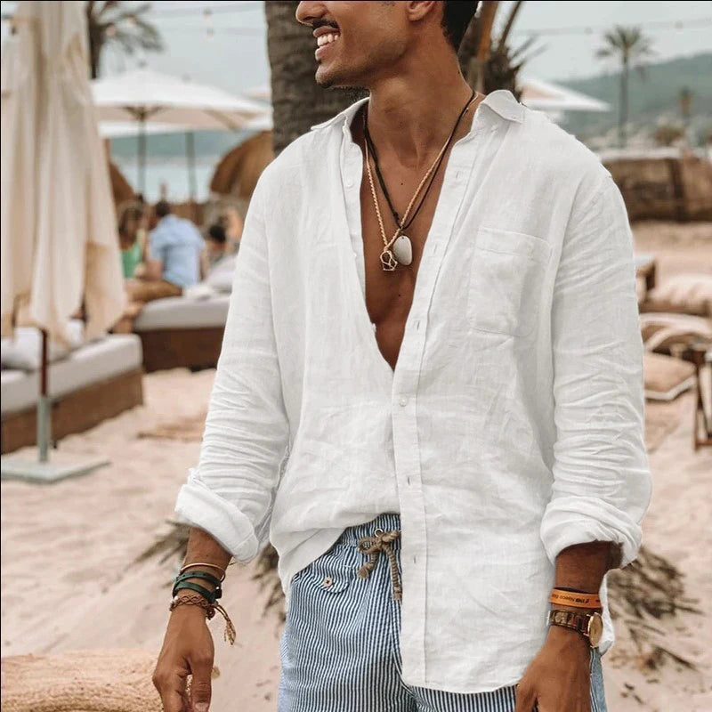 Men's long sleeve casual shirt by Ansoff, oversized loose fit, single-breasted design, suitable for spring and summer.