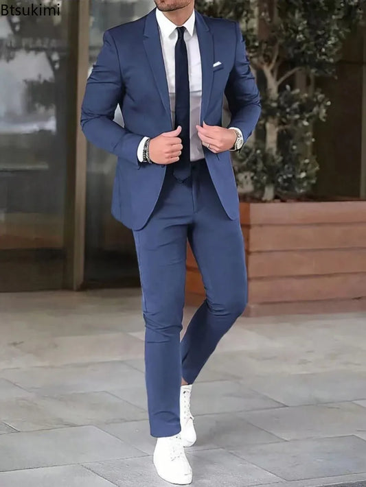 Ansoff men's slim fit suit set with blazer jacket and matching pants, ideal for fashion parties, weddings, and formal events.