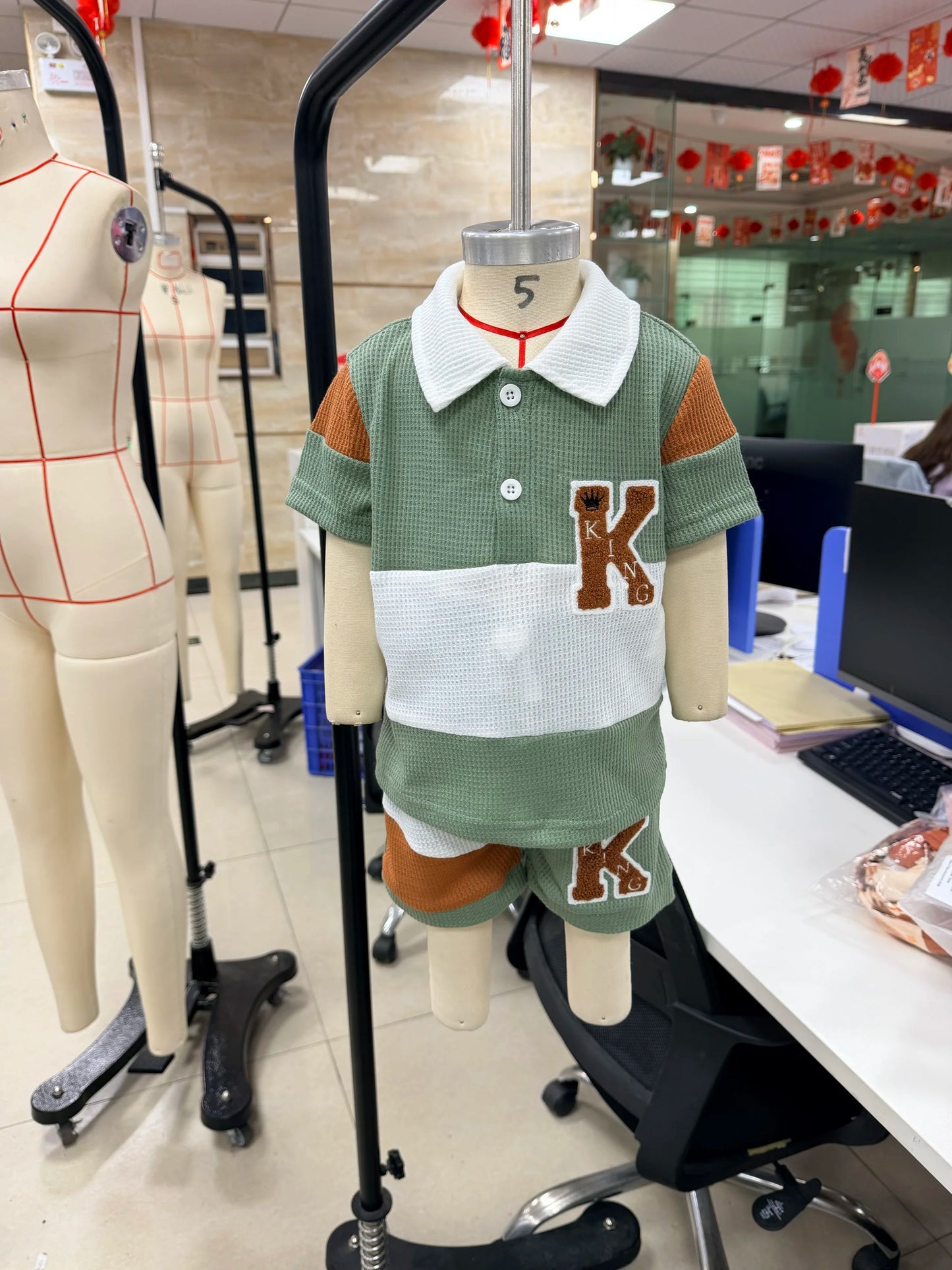 Baby Clothing Boys Summer Outfits Patchwork Waffle Short Sleeves T-Shirt Set Toddler Children Clothes