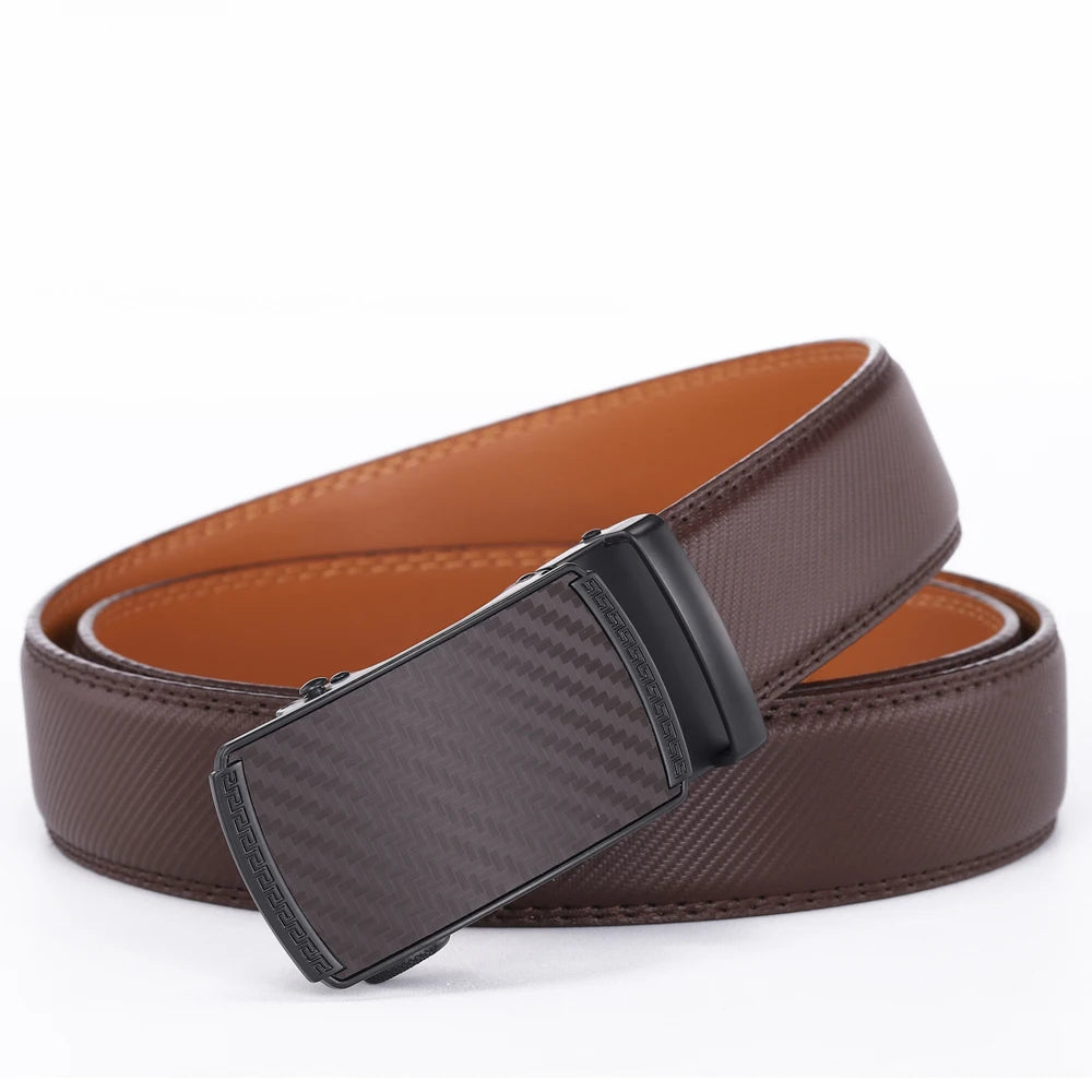 Men's genuine leather belt with alloy automatic buckle, blue designer fashion belt by Ansoff, ideal for business and casual wear.