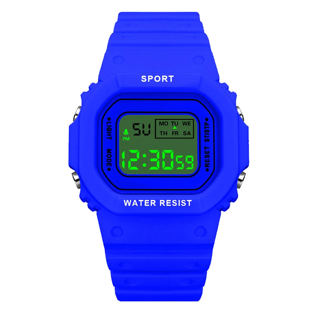YIKAZE Sports Watch Boys Girls Student LED Electronic Watch Colorful Men Women Square Digital Watches Waterproof Rubber Clock - Acros