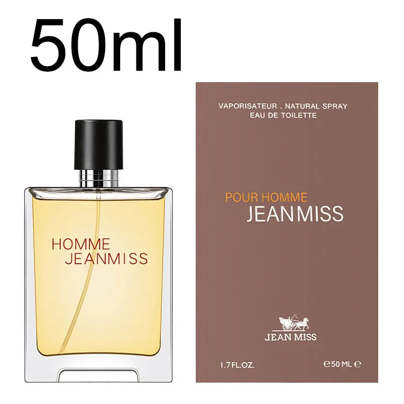 Ansoff JEAN MISS men's cologne bottle featuring fresh, spicy fougere scent with earthy woody notes, 50ml or 100ml size.