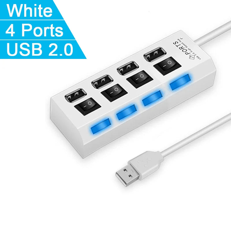 High Speed 4/7 Ports USB HUB 2.0 Adapter Expander Multi USB Splitter Multiple Extender with LED Lamp Switch for PC Laptop - Acros