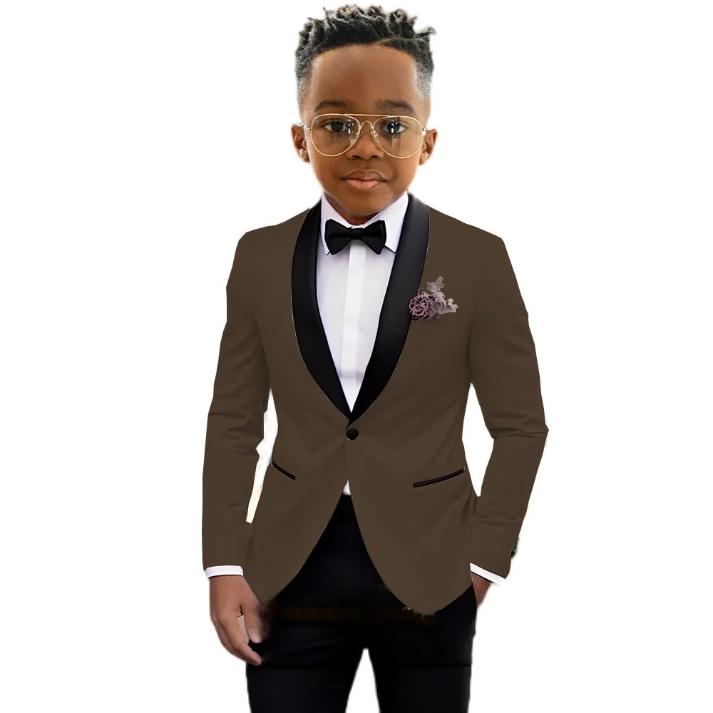 Ansoff 2026 boys' slim fit wedding tuxedo suit with shawl lapel, one button, two-piece formal party outfit for children.