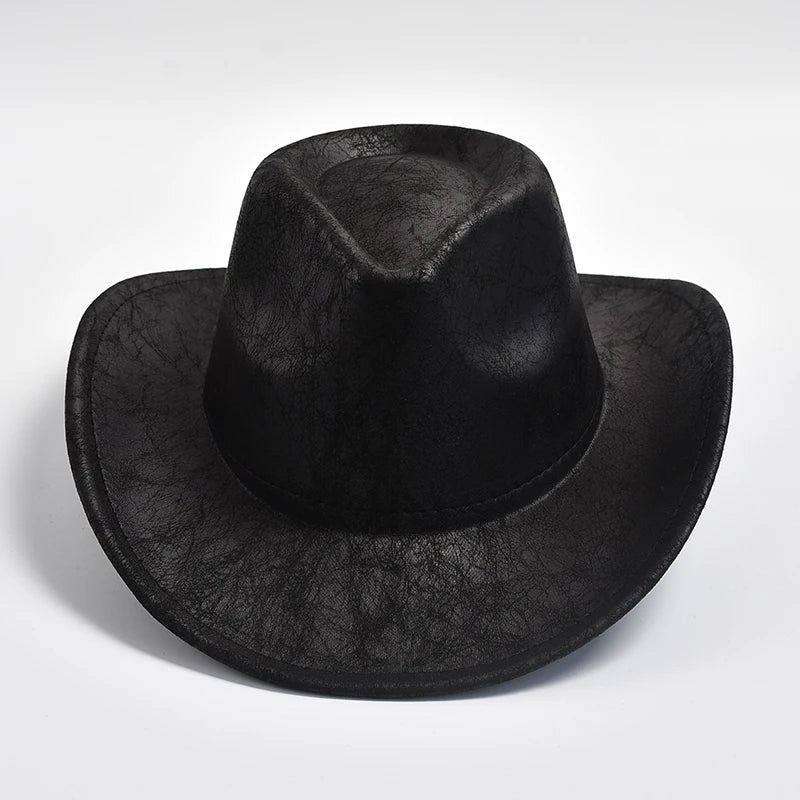 Ansoff cowboy hat made of faux leather with vintage Western style, suitable for men and women, featuring a classic Panama sombrero design.