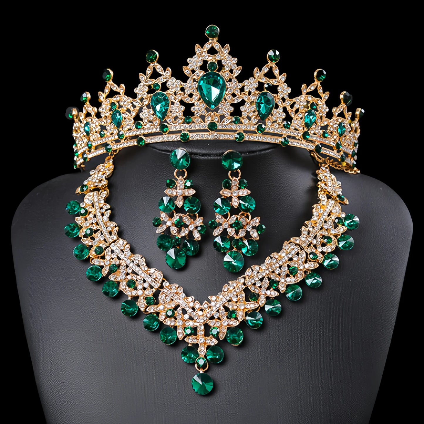 3Pcs Crystal Crown Necklace Earring Set Rhinestone Bridal Jewelry Set Women Bridal Wedding Hair Accessories Jewelry Crown Tiara