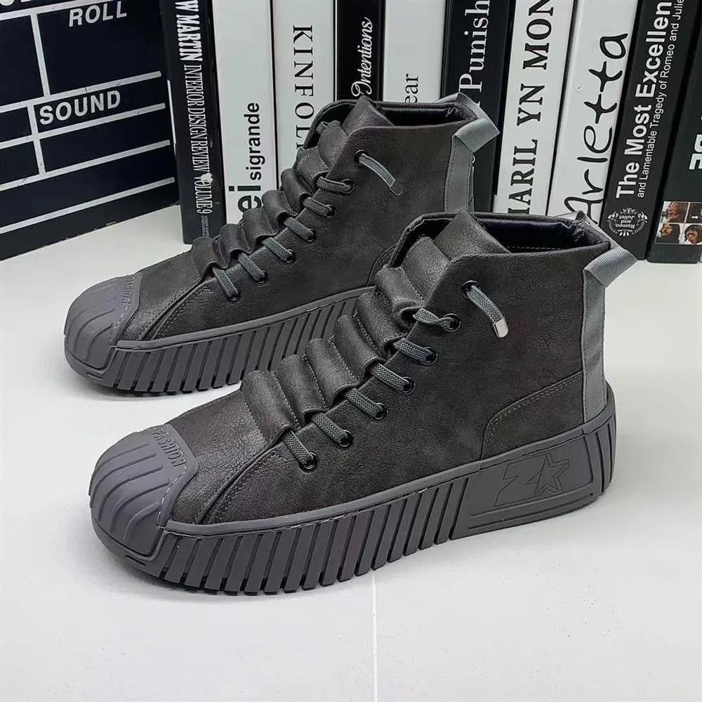 Ansoff men's autumn and winter lace-up casual boots with high-quality leather, outdoor style, British design, and sturdy sole.