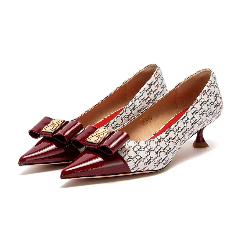 Ansoff women's low heeled pointed shoes with British patchwork design, elegant fashion footwear for female commuting.