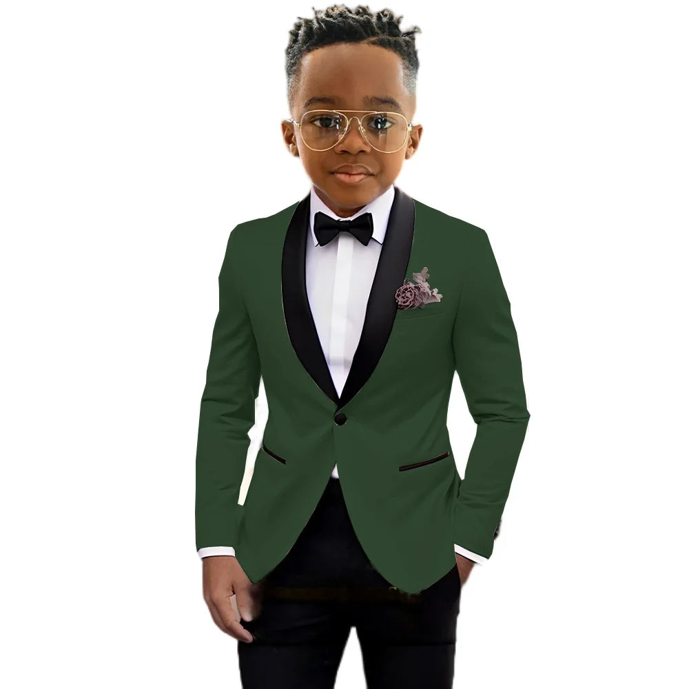 Ansoff 2026 boys slim fit tuxedo with shawl lapel, 2-piece wedding and party suit featuring a one-button jacket and matching trousers.
