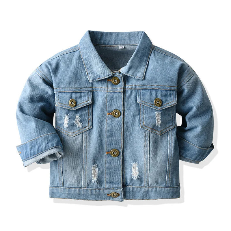 Ansoff boys' denim jacket featuring a short, single-breasted design, perfect for spring and autumn children's fashion outerwear.