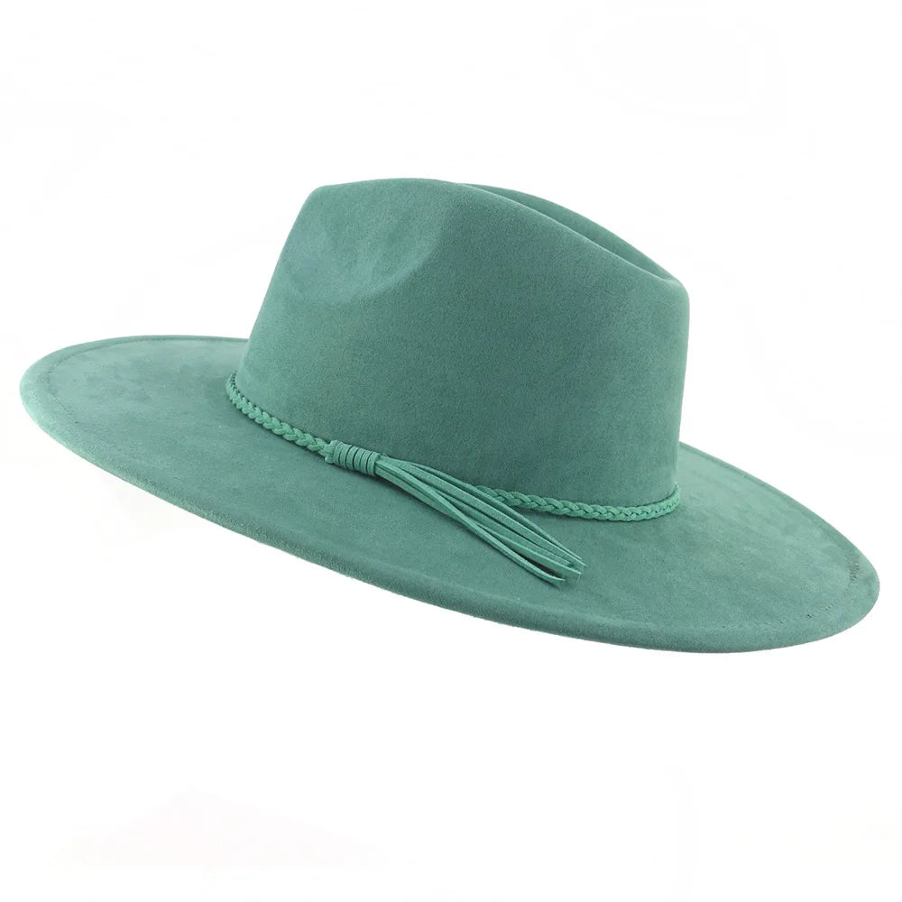 Ansoff Malachite Green suede fedora hat with wide brim, suitable for men and women, autumn winter felt hat with classic style.