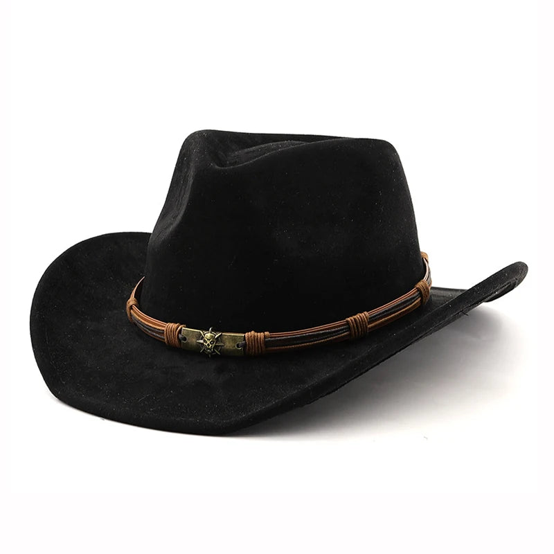 Ansoff suede western cowboy hat with rolled brim, vintage style felt jazz hat for men and women, outdoor travel accessory