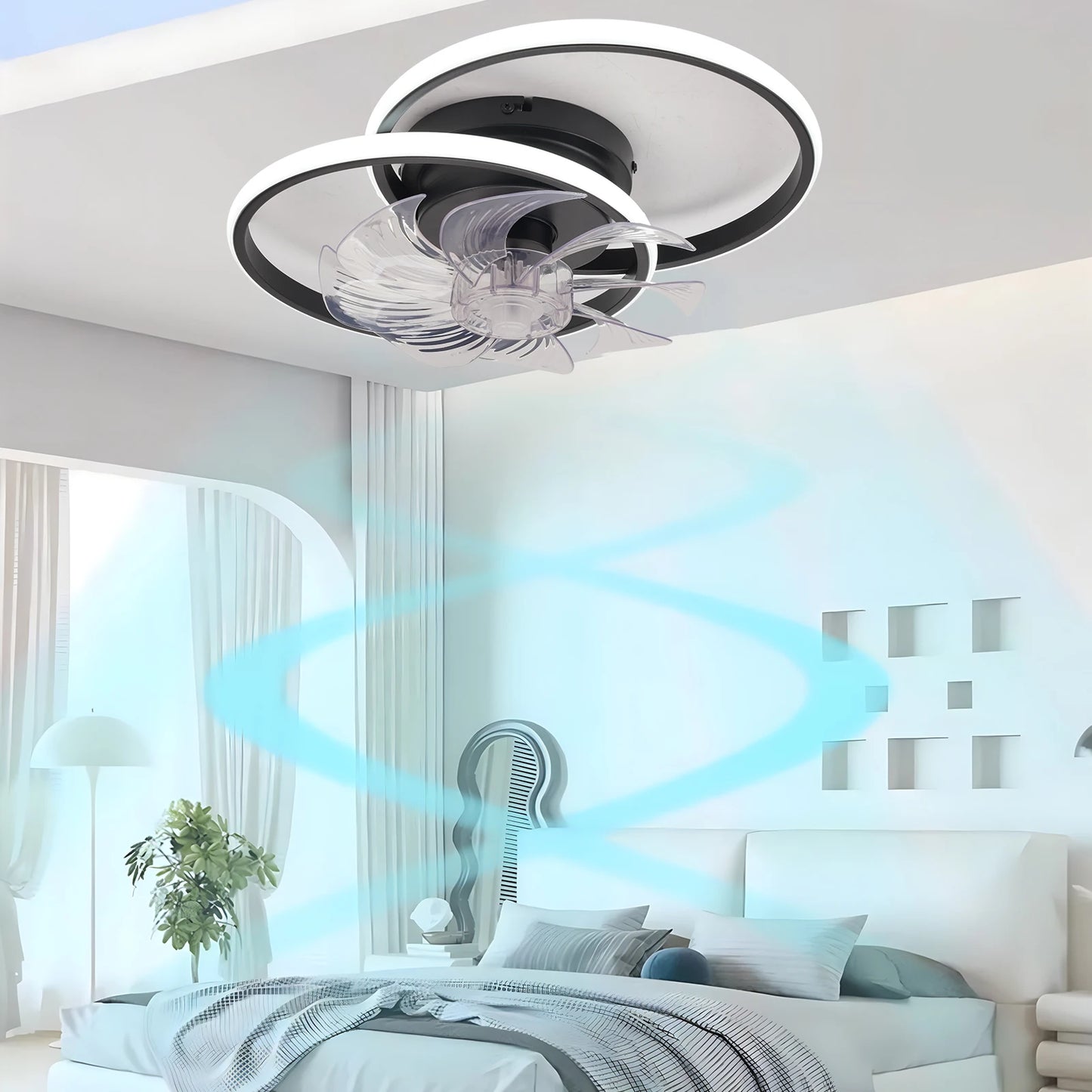 Smart Electric Fan Ceiling Light Fixture Energy Saving Ceiling Lamp Fan Reversible Motor Suitable for Summer/Winter 6 Level Fan