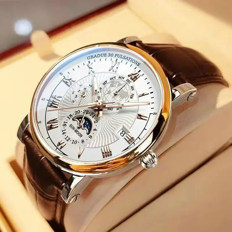 2024 Fashion Men Watch Fashion Top Luxury Sport Men's Wristwatch Waterproof Luminous Leather Date Quartz Watches Man Clock - Acros