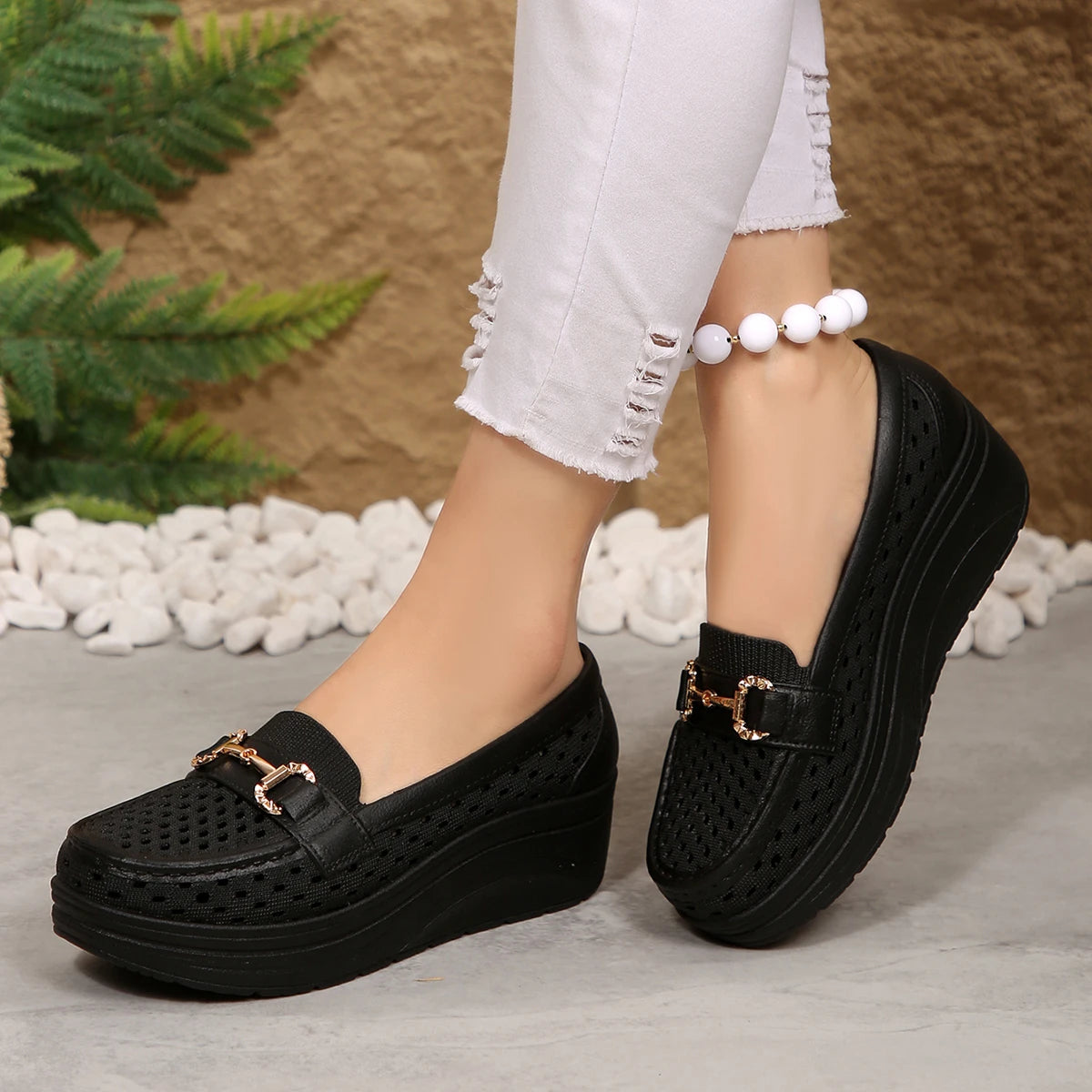 Spring Summer Hot-selling Comfortable Thick-soled Non-slip Sports Shoes for Women Fashion New Breathable Sexy Wedge Work Shoes - Acros