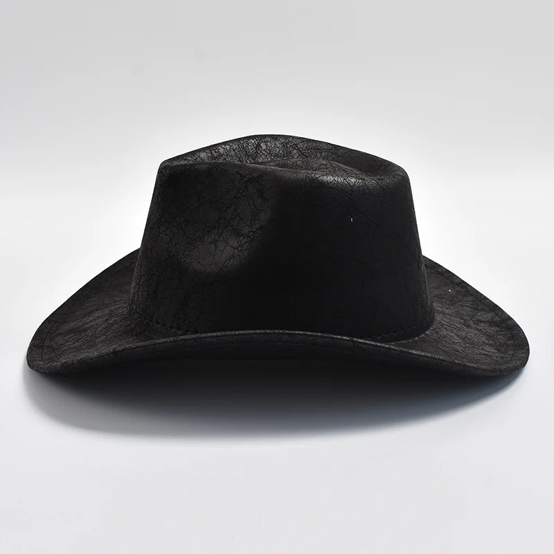 Ansoff vintage cowboy hat with faux leather, wide brim, and western style for men and women, suitable for jazz or cowboy fashion.