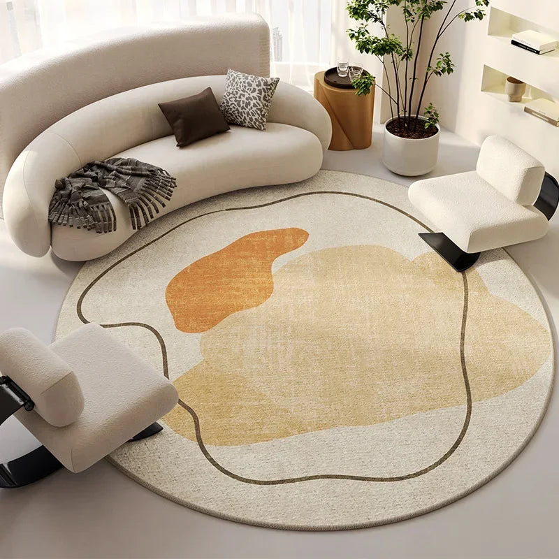 Modern Cream Round Rug, Light Luxury Large Area Carpet for Living Room or Bedroom, Non-Slip Simple Floor Mat for Whole House