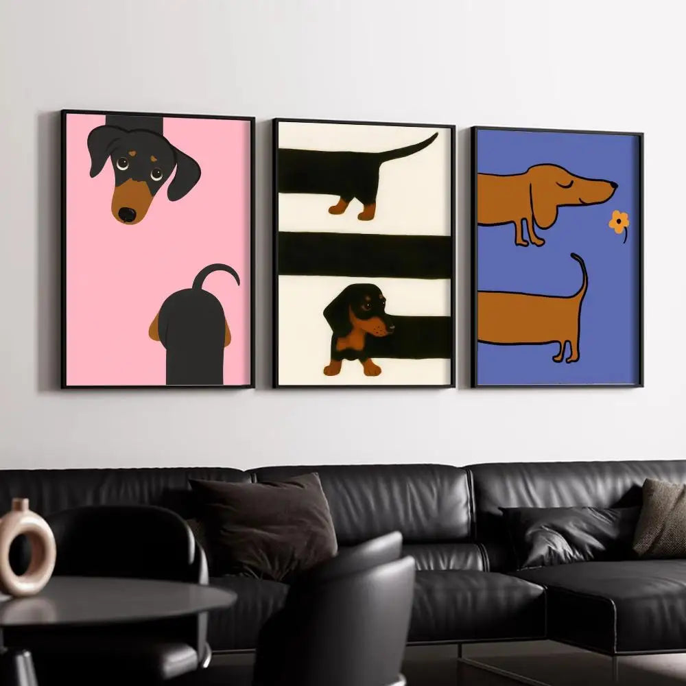 Artistic Dachshund Poster HD Art Mural Waterproof Wall Decor Durable DIY Home Decoration for Living Room Bedroom