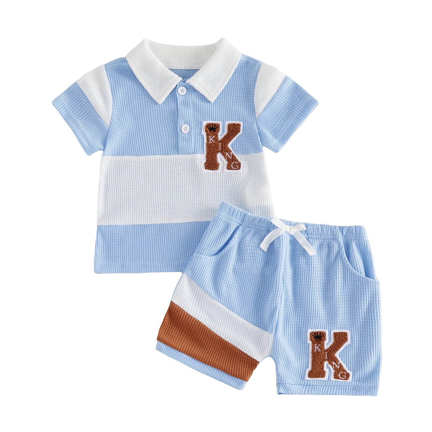 Baby Clothing Boys Summer Outfits Patchwork Waffle Short Sleeves T-Shirt Set Toddler Children Clothes