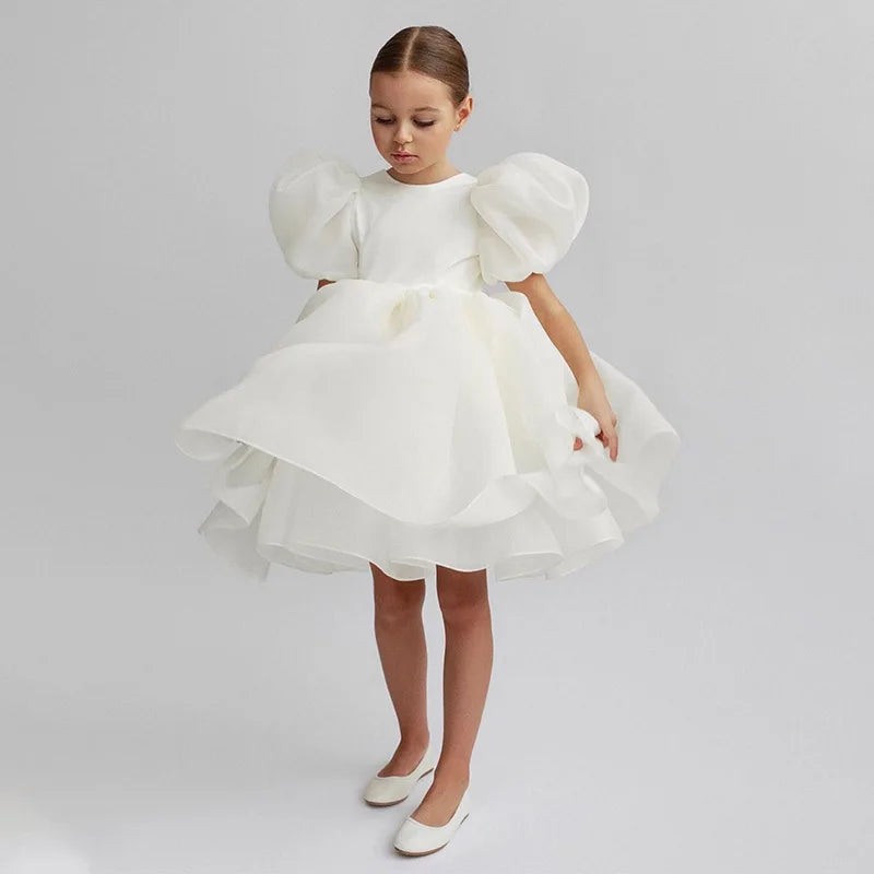 Hot Sale Kids Fashionable Backless Princess Gown For Birthday Party Cute Graceful Puff Sleeve Girl Dresses Wedding Guest Clothes