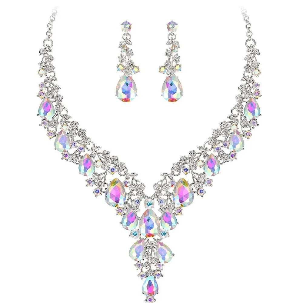 Rhinestone Rhinestone Jewelry Set Shining Luxury Crystal Necklace Earrings Sparkling Formal Bridal Jewelry Set Wedding Ceremony