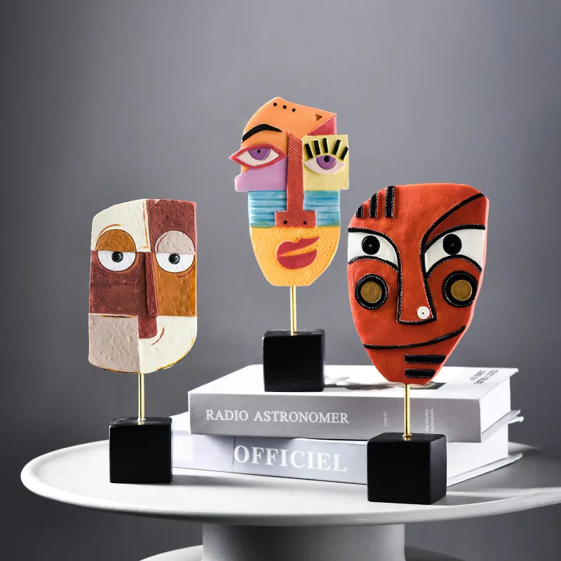 Creative Abstract Face Statue Home Decoration Modern Nordic Style Resin Art Sculpture Crafts Desktop Decors Ornaments