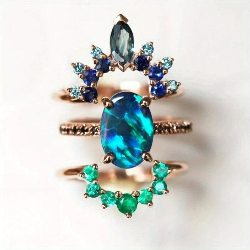 Vintage Elegant Stacked Ancient Ring Set, Women's Festival Party Wedding Banquet Creative Exquisite Jewelry Gifts