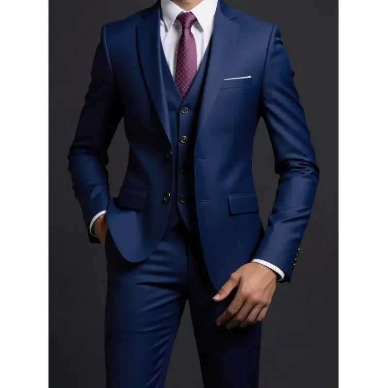 Men's fashionable British-style suit by Ansoff, includes blazer, vest, and trousers for business or formal occasions.