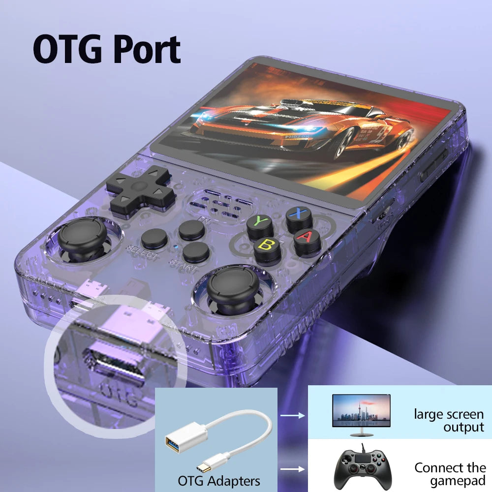 Ansoff 128GB R36S Retro handheld video game console with 3.5-inch IPS screen, portable design, and built-in classic games.