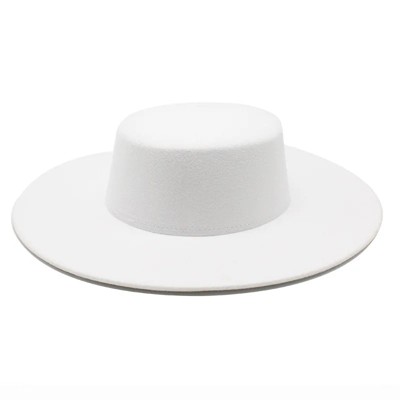 Ansoff French women's winter felt fedora hat with a 10cm wide brim, flat top, and wool derby design for jazz and wedding styles.