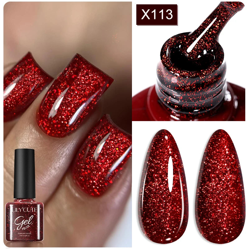 LILYCUTE 5ML Champagne Gold Reflective Glitter Liner Gel Nail Polish Bright Sparkling French Semi Permanent Nail Painting UV Gel