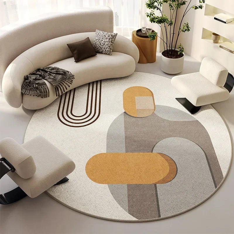 Modern Cream Round Rug, Light Luxury Large Area Carpet for Living Room or Bedroom, Non-Slip Simple Floor Mat for Whole House