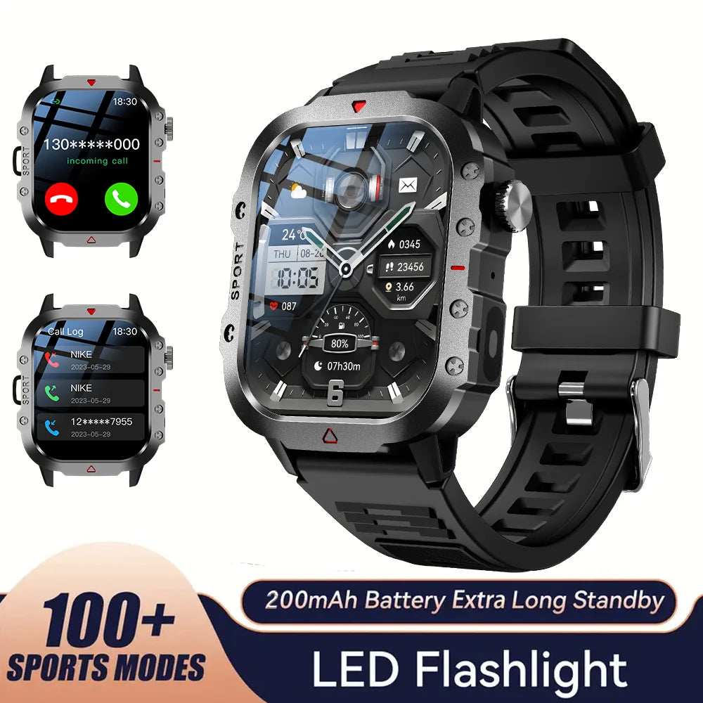 KESHUYOU Outdoor Sports Smart Watch 2.01 inch HD Screen LED Flashlight Bluetooth Talking Smart Watch for Men Women Holiday Gifts