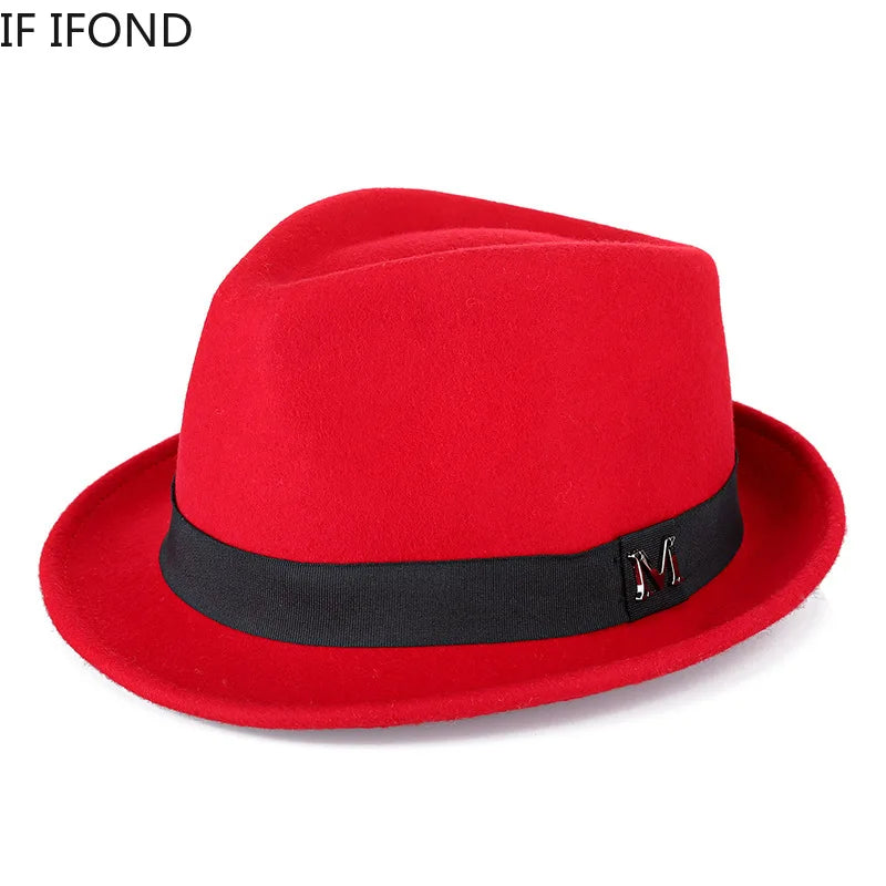 Men's winter felt fedora hat by Ansoff, thick warm wool jazz cap with narrow brim and classic Homburg style for gentlemen.