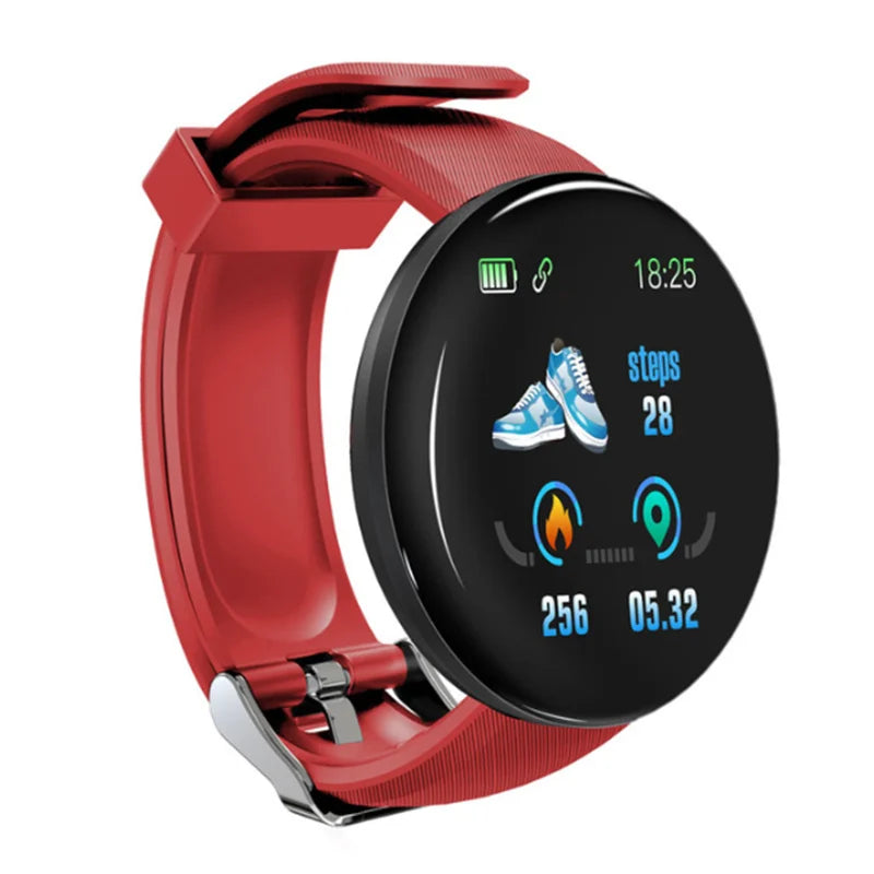 Ansoff D18 smart watch with round digital display, heart rate monitor, fitness tracking, black band, worn on men's and women's wrists