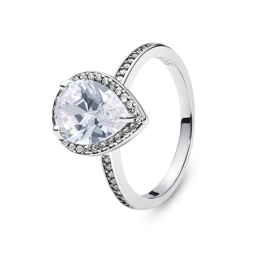 Elegant sterling silver ring for women featuring a crown, love heart, wishbone design, rose gold accents, and sparkling crystals.