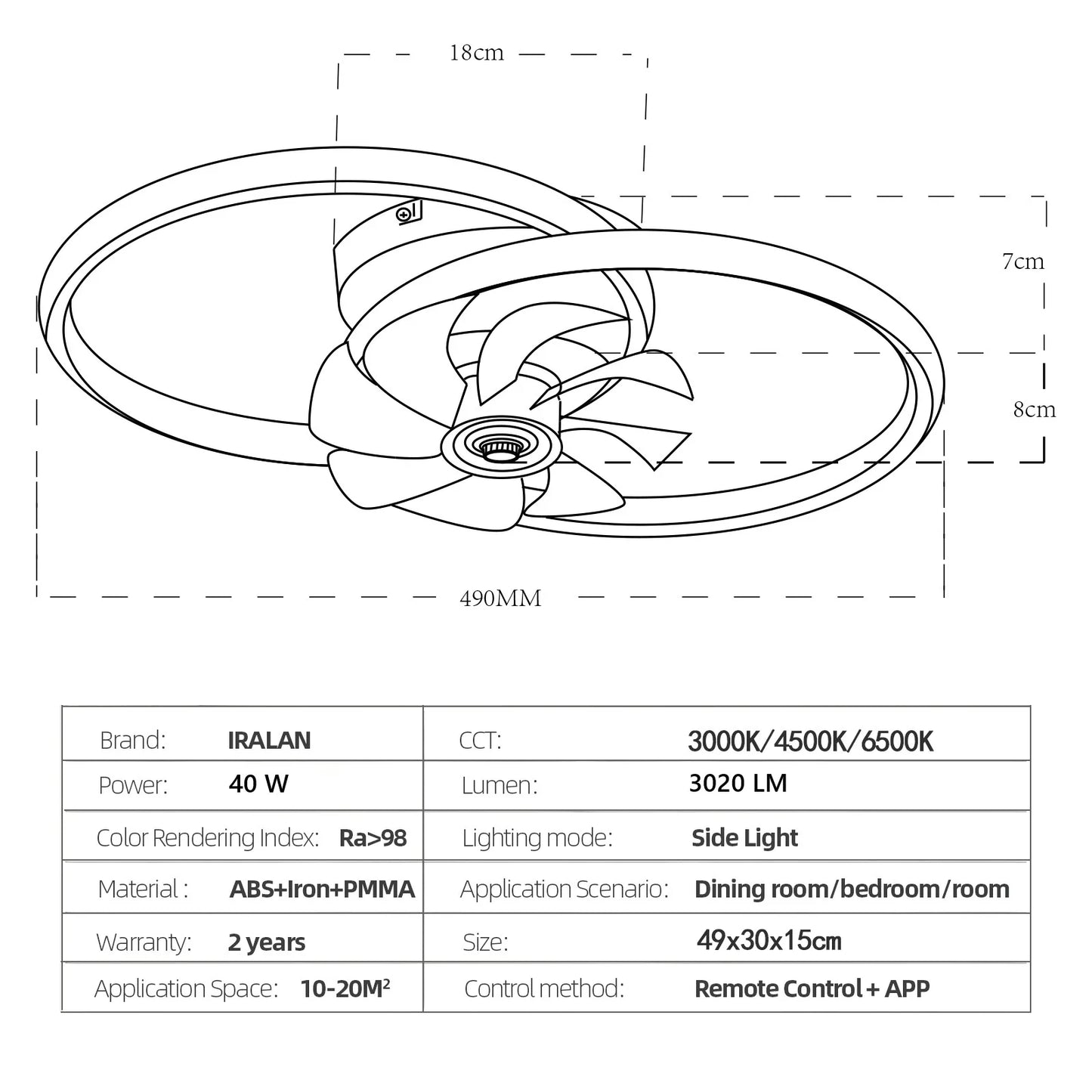 Smart Electric Fan Ceiling Light Fixture Energy Saving Ceiling Lamp Fan Reversible Motor Suitable for Summer/Winter 6 Level Fan