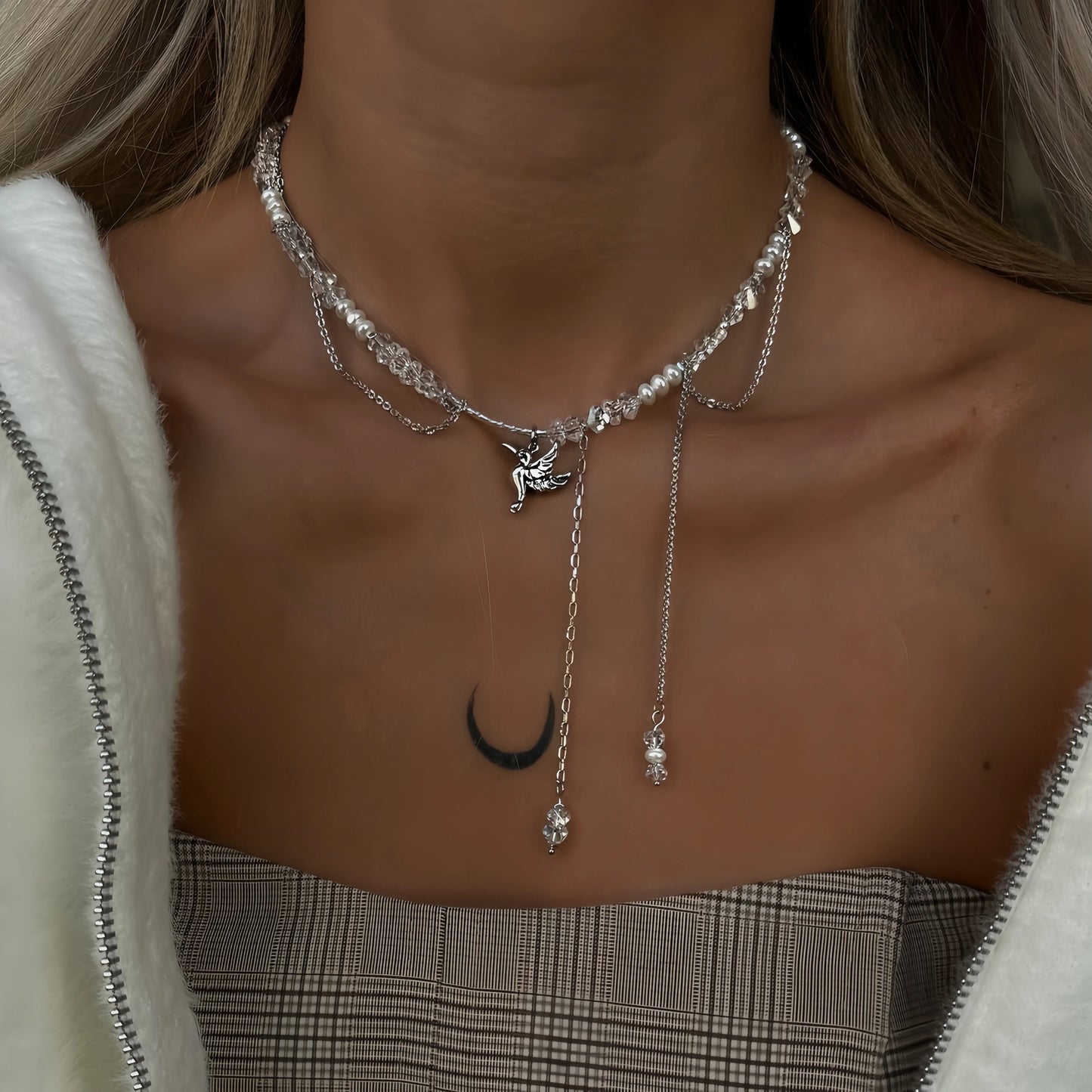 New Irregular Choker Vintage Tassels Zircon Heart Pendant Necklace For Women Female Geometric Baroque Transparent Crystal Chain - Acros