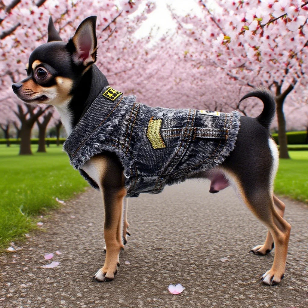 Durable Dog Jean Jacket with Letters Embroidered, Cooling Summer Clothes for Small Dogs, Puppy Costume Black Blue XS - XXL
