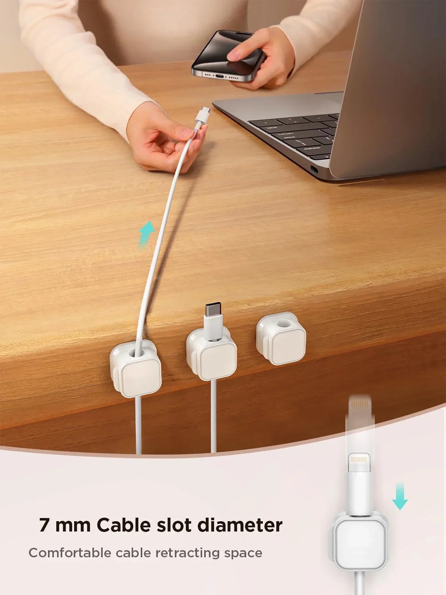 Non-magnetic Strong Cable Clips Adjustable Cord Holder | Adhesive Under Desk Mgmt Organizer for Home Office Car Wall Desktop