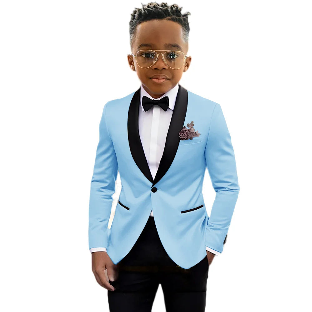 Ansoff boys' slim fit tuxedo suit with shawl lapel, one-button jacket and matching trousers, perfect for weddings and formal parties.