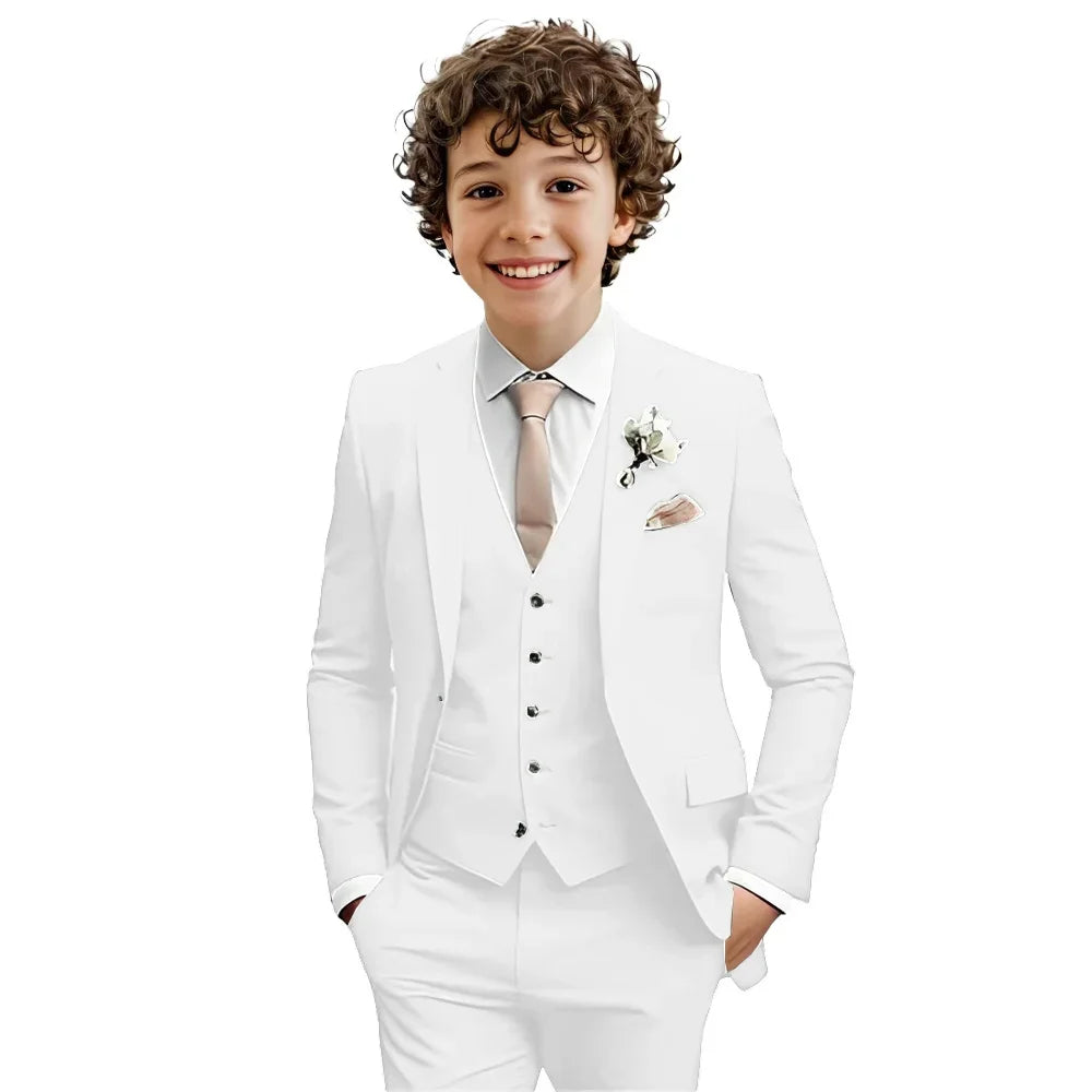 Multi-color boys' suit set by Ansoff, 3-piece formal tuxedo with notched lapel for weddings, parties, and special occasions.