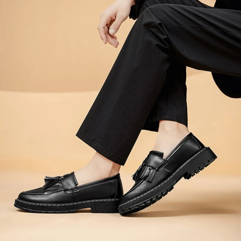 Ansoff men's leather slip-on shoes with round toe, shallow opening, soft high-quality leather, formal business style, large size